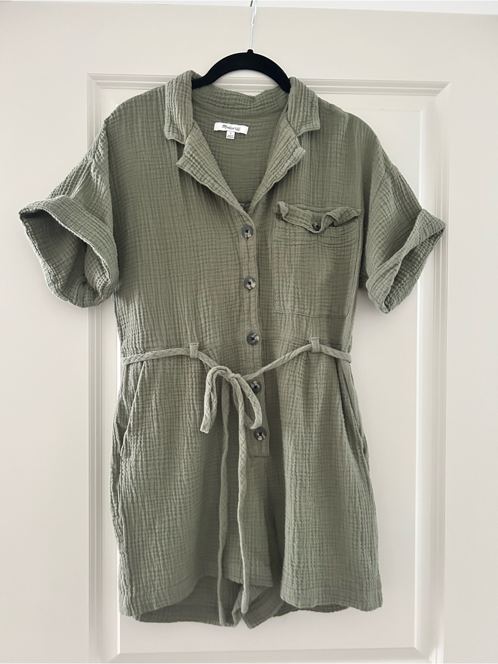 Madewell Olive Green 100% Cotton Gauze Utility Romper Size Small